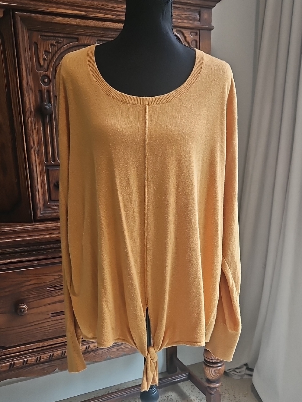 Style & Co. Mustard Yellow Tie-Front Lightweight Sweater. Size L